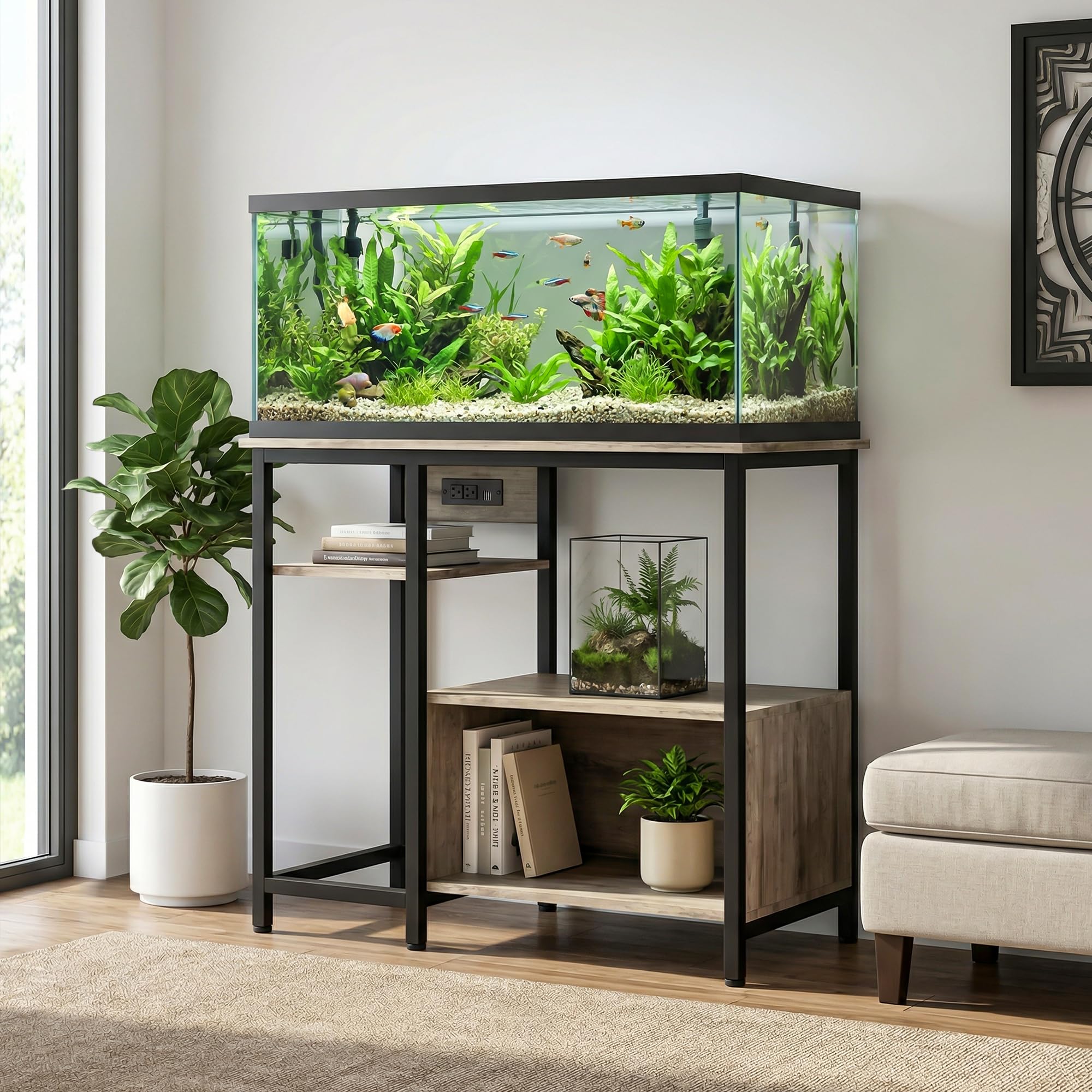 Soporte gris para acuario con tomas de corriente Garvee