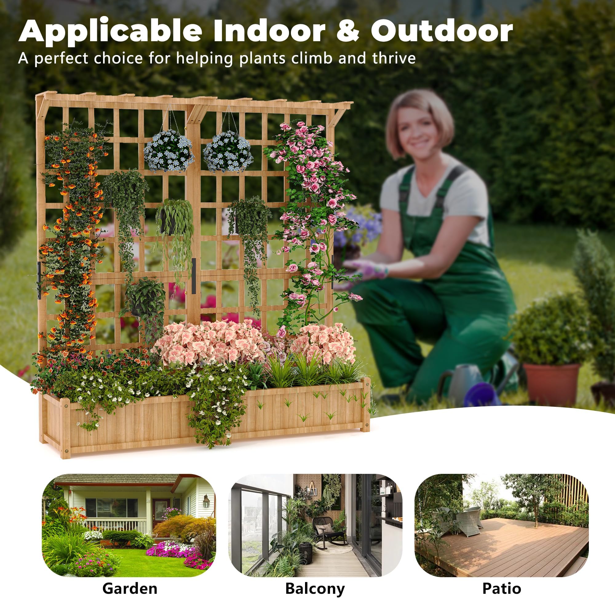 Macetero vertical con enrejado de diamante para plantas trepadoras