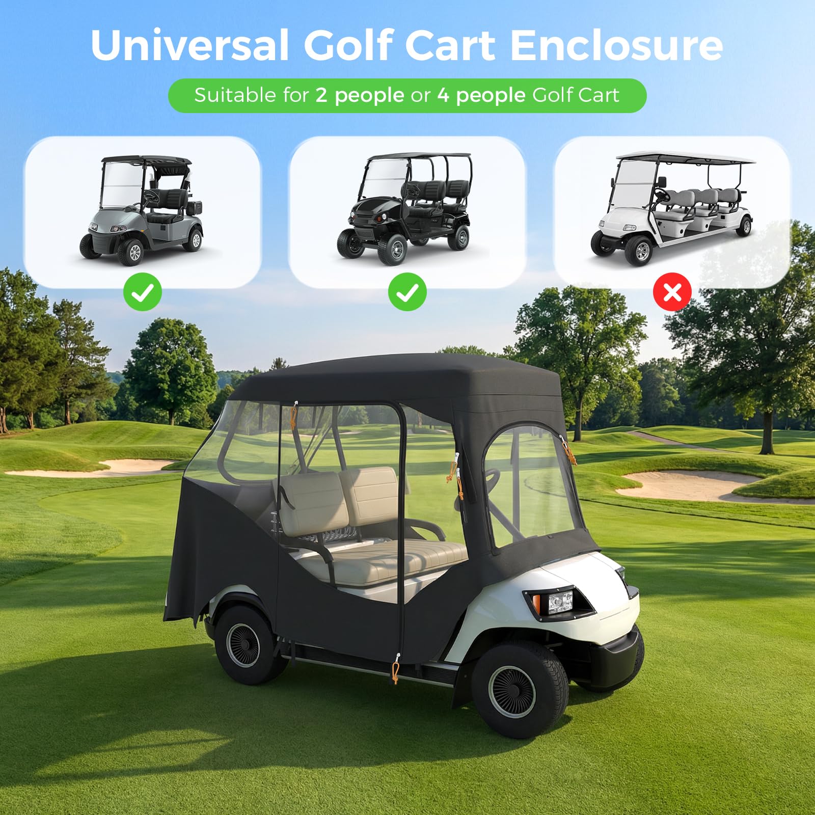 Funda de carrito de golf Garvee instalada de 2 plazas