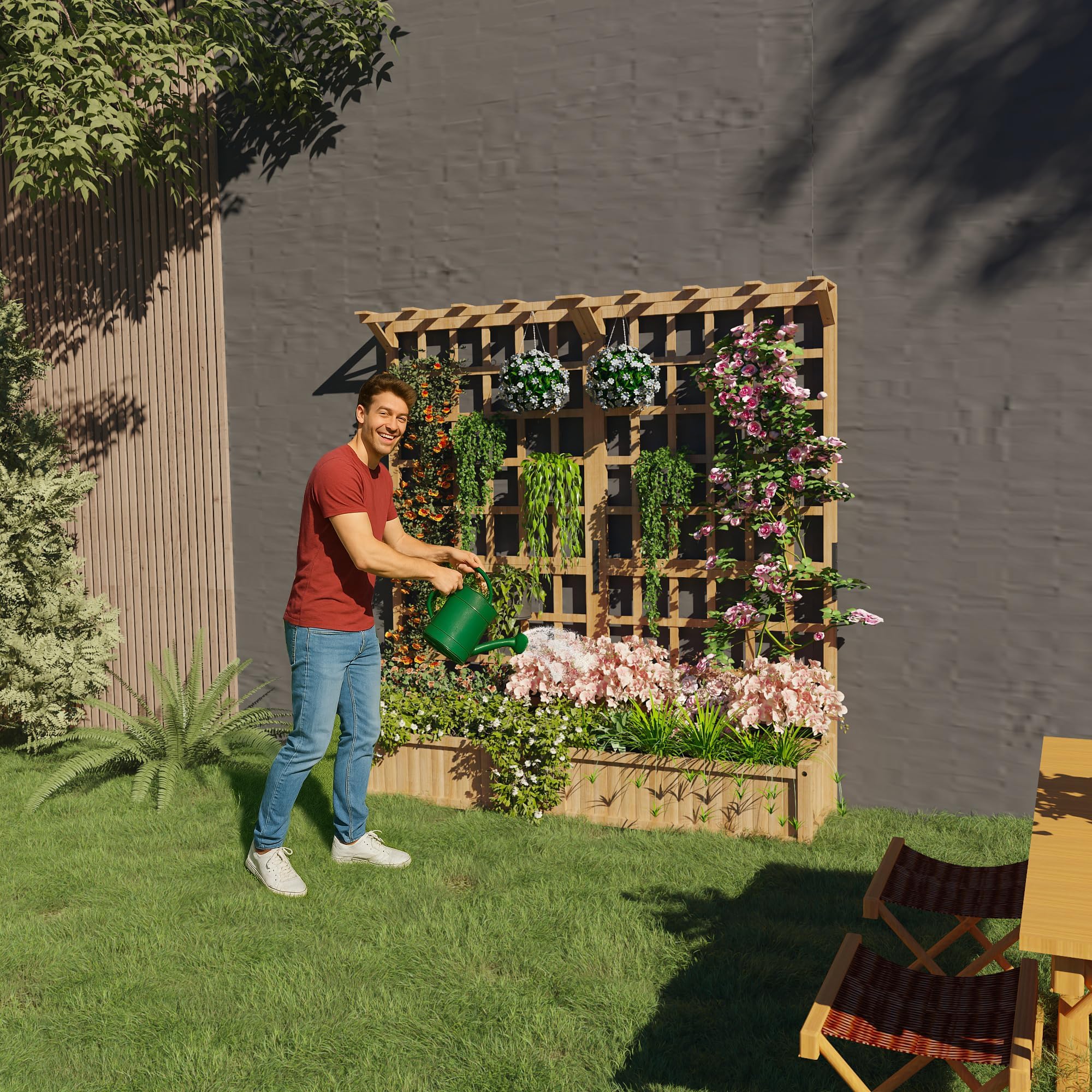 Jardinera elevada de madera de dos niveles Garvee amarillo