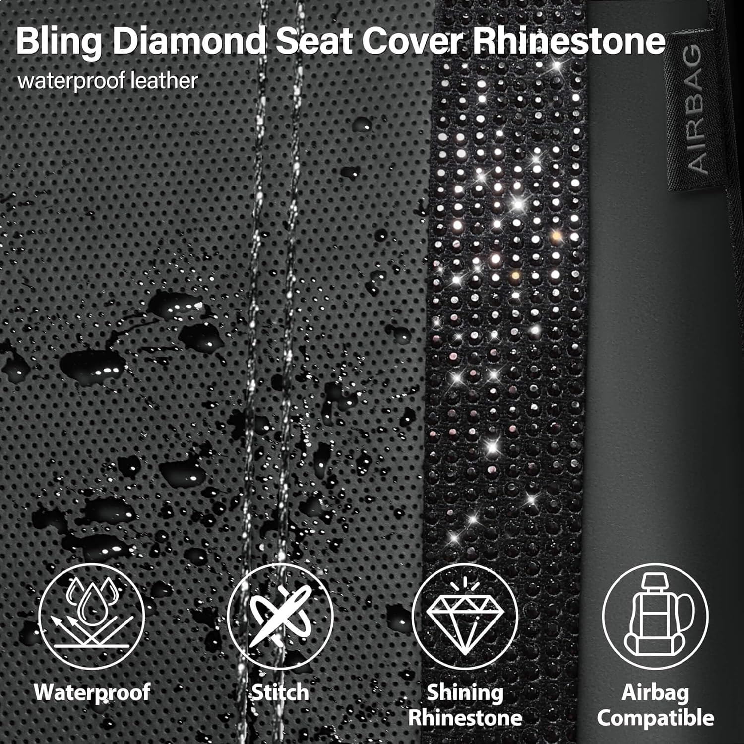 Fundas de asiento de cuero PU con diamantes de imitacion de lujo