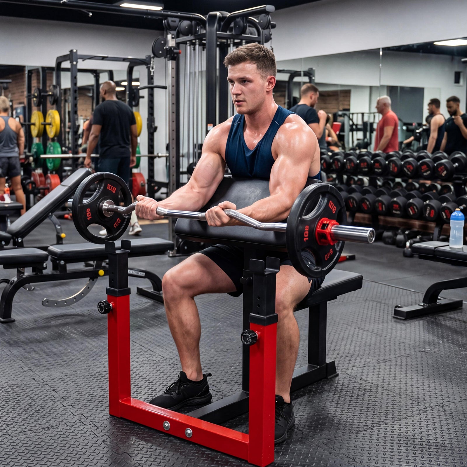 Banco predicador ajustable para rizo de biceps Garvee negro y rojo